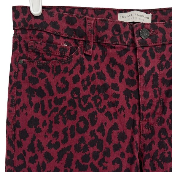 Social Standard Women's Animal Print Mid Rise Skinny Burgundy Denim Jeans Size 8 - Picture 7 of 12